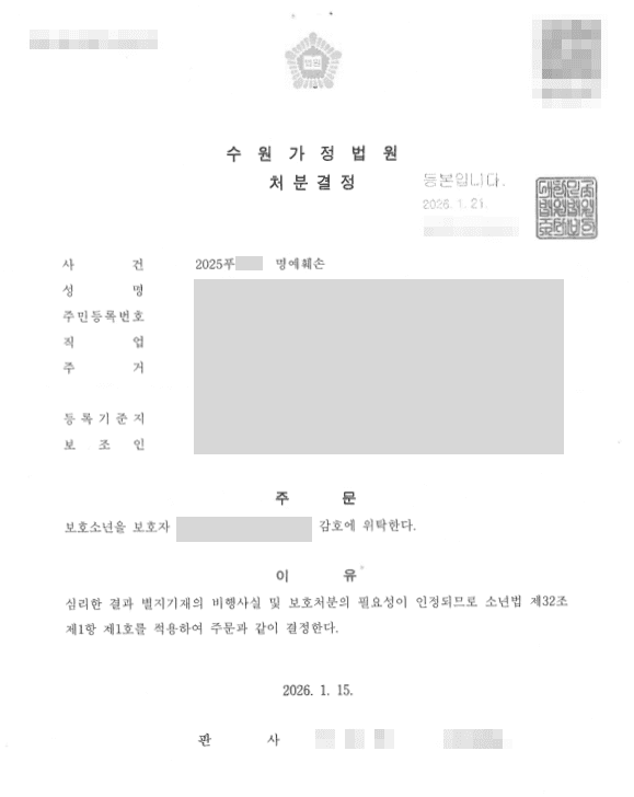 타인에게 의뢰인의 사생활을 알린 상대방, 보호처분 결정