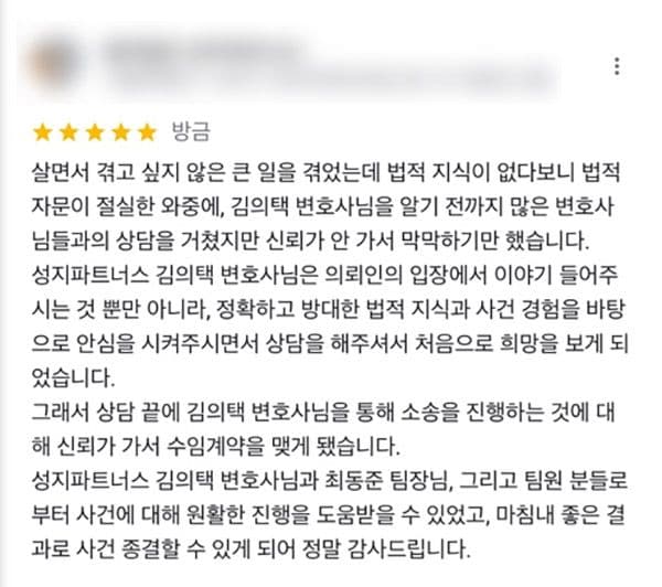 소송 승소 종결 법무법인(유한) 성지 파트너스 구글 후기