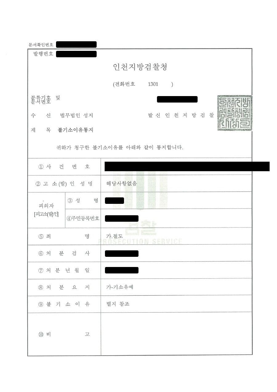 절도 혐의 기소유예 처분 성공사례 판결문