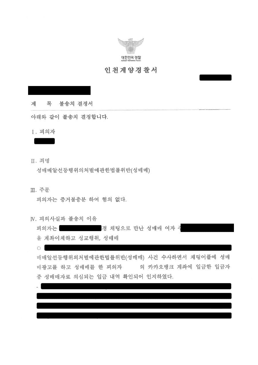 성매매 혐의 불송치 처분 성공사례 판결문