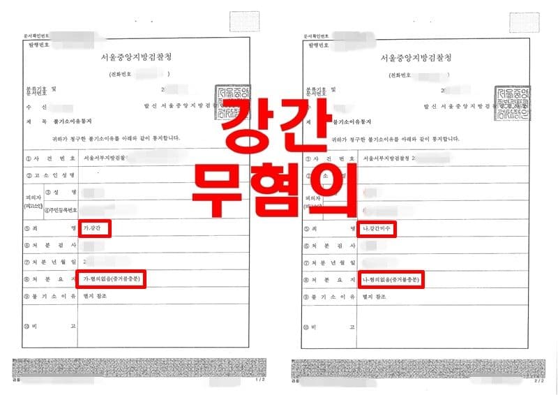 판결문·처분 결과 문서 (개인정보 마스킹)