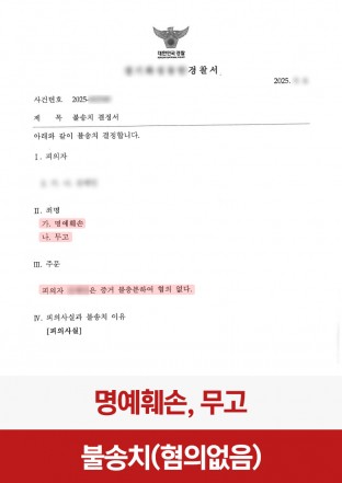 무고, 명예훼손, 불송치, 경찰조사, 증거부족